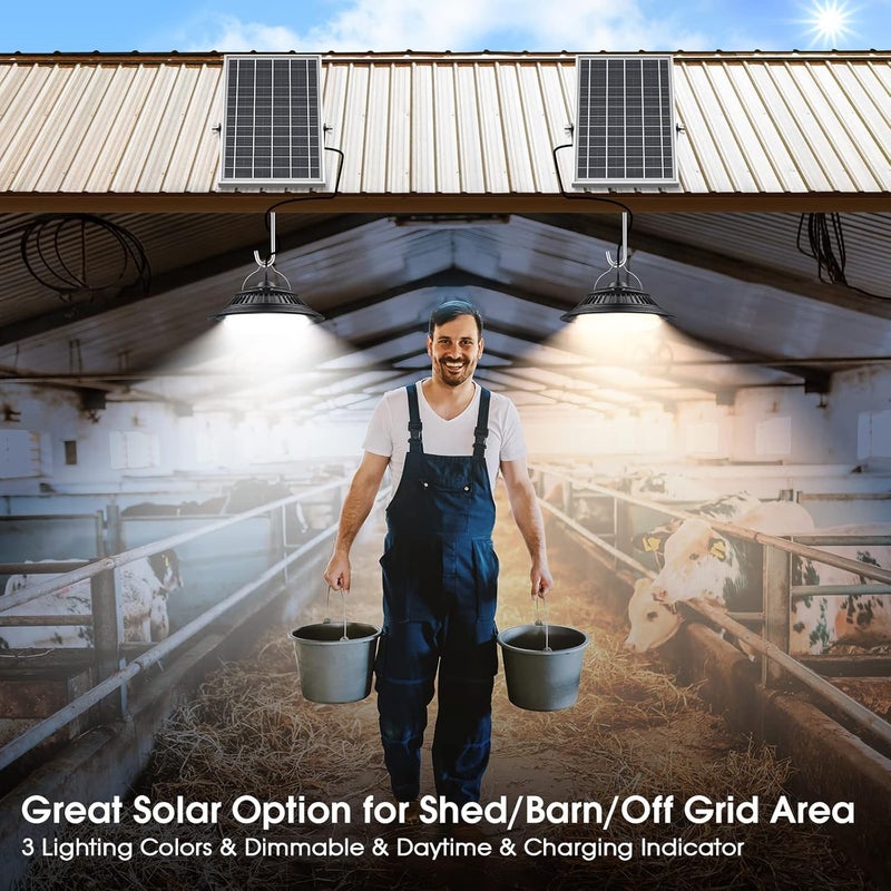 SunBonar Solar Pendant Lights - Indoor/Outdoor, Daytime & Night 3200K/4000K/6000K Solar Shed Light with ON/Off Switch & Remote, Dimmable Hanging Chandelier Lights for Barn Porch Patio Chicken Coop - Image 3